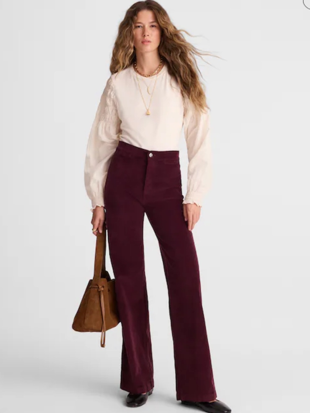 Madewell The Wide-Leg Corduroy Pants in Dark Pomegranate Super Stretch Size 29